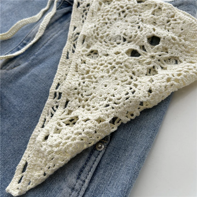 Retro Waist Crochet Stacked Triangular Towel Fart Curtain Knitted Fringed Waist Seal Women's Belt with Pants Headscarf Scarf