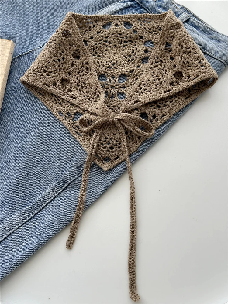 Retro Waist Crochet Stacked Triangular Towel Fart Curtain Knitted Fringed Waist Seal Women's Belt with Pants Headscarf Scarf