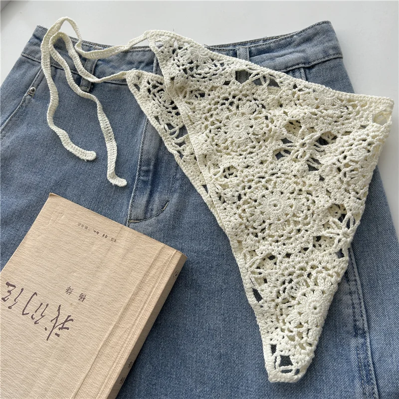 Retro Waist Crochet Stacked Triangular Towel Fart Curtain Knitted Fringed Waist Seal Women's Belt with Pants Headscarf Scarf