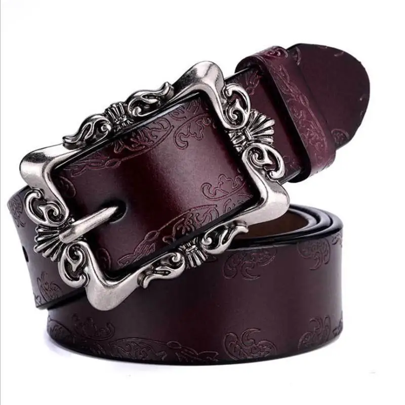 SupSindy Women Genuine Leather Belt Cowskin Casual Punk Luxury Brand Designer Belts For Women Jeans Waistband Female Black Strap