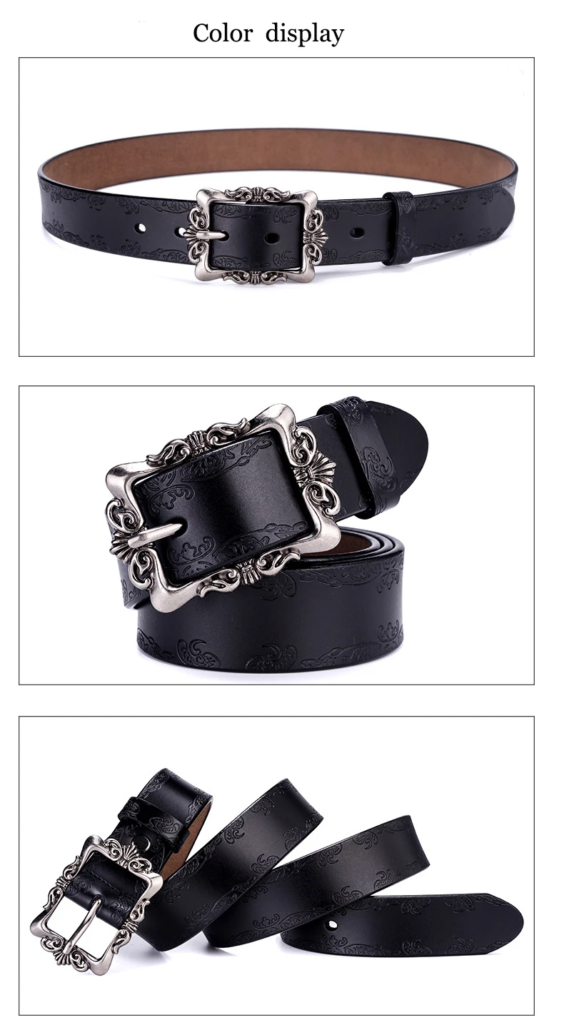 SupSindy Women Genuine Leather Belt Cowskin Casual Punk Luxury Brand Designer Belts For Women Jeans Waistband Female Black Strap