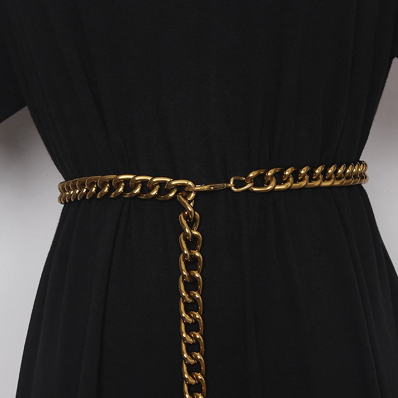 2021 Vintage Bronze Alloy Waist Chain for Women Adjustable Wide Chain Waistband with Statement Ladies Eurpoean Metal Waist Belt