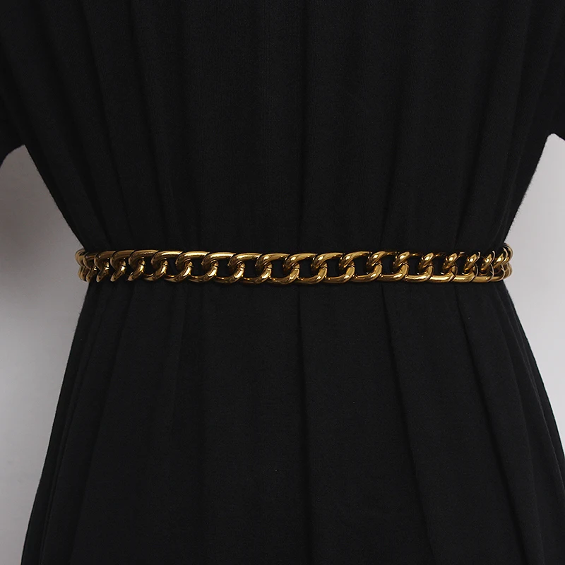 2021 Vintage Bronze Alloy Waist Chain for Women Adjustable Wide Chain Waistband with Statement Ladies Eurpoean Metal Waist Belt