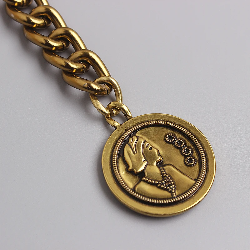2021 Vintage Bronze Alloy Waist Chain for Women Adjustable Wide Chain Waistband with Statement Ladies Eurpoean Metal Waist Belt