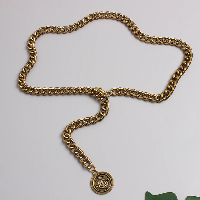 2021 Vintage Bronze Alloy Waist Chain for Women Adjustable Wide Chain Waistband with Statement Ladies Eurpoean Metal Waist Belt
