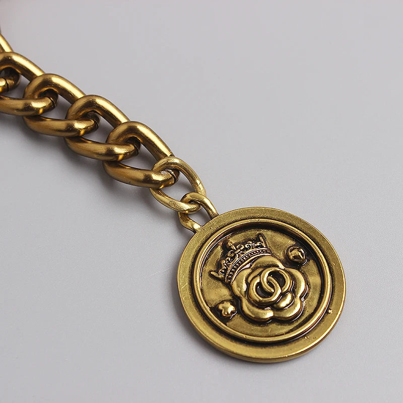 2021 Vintage Bronze Alloy Waist Chain for Women Adjustable Wide Chain Waistband with Statement Ladies Eurpoean Metal Waist Belt