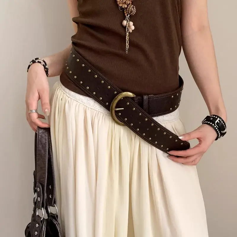 〔Funny〕Women's Rivet Belt Gothic Heavy-Duty Leather Waist Belt Y2k Punk Dress Jeans Belt Waist Accessories