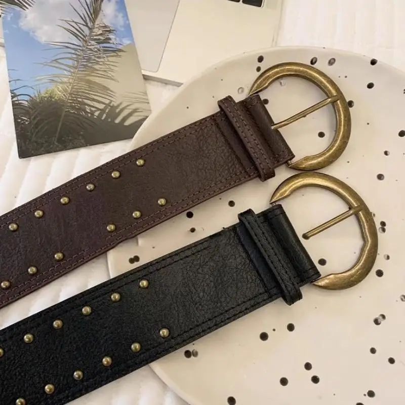 〔Funny〕Women's Rivet Belt Gothic Heavy-Duty Leather Waist Belt Y2k Punk Dress Jeans Belt Waist Accessories