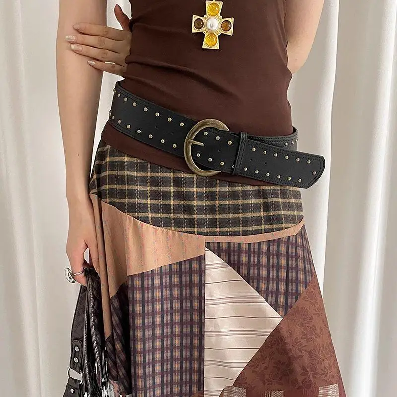 〔Funny〕Women's Rivet Belt Gothic Heavy-Duty Leather Waist Belt Y2k Punk Dress Jeans Belt Waist Accessories