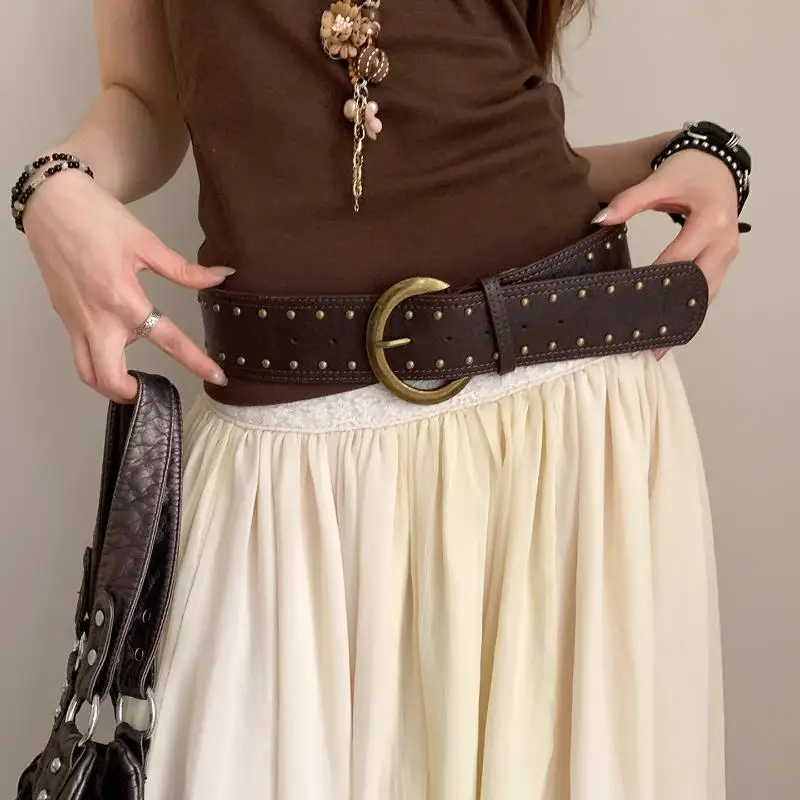 〔Funny〕Women's Rivet Belt Gothic Heavy-Duty Leather Waist Belt Y2k Punk Dress Jeans Belt Waist Accessories