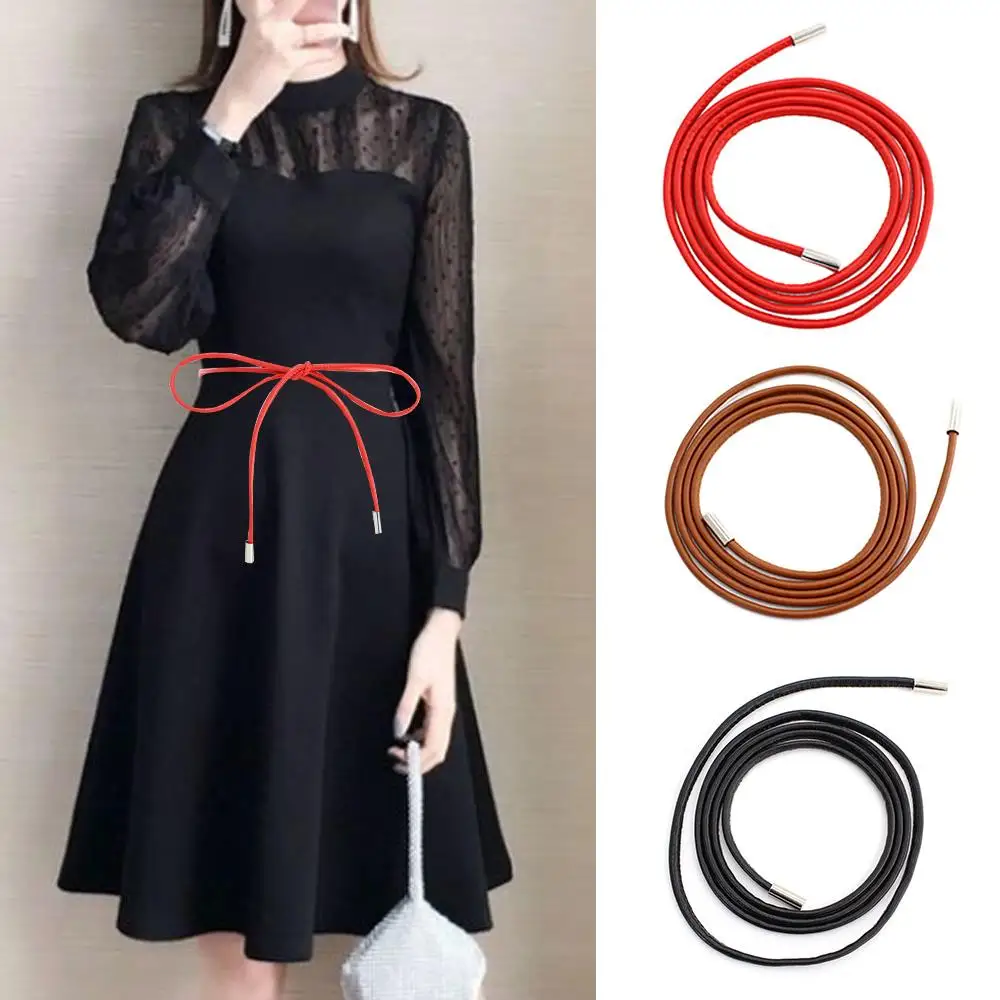 Vintage Belt New Round Leather Rope Dress Coat Embellished String Belt For Women Solid Fashion Long Waist Chain PU Leather Belt