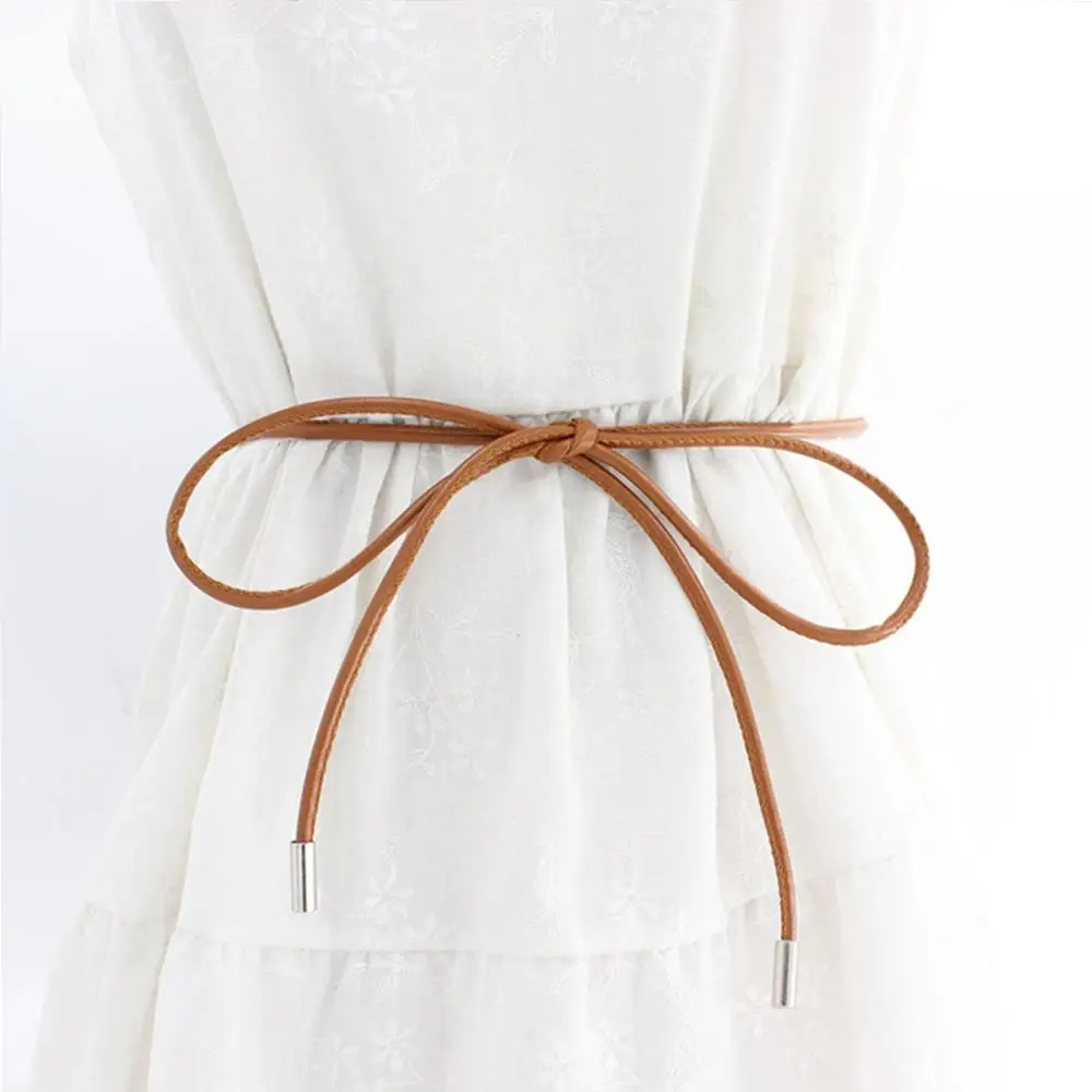 Vintage Belt New Round Leather Rope Dress Coat Embellished String Belt For Women Solid Fashion Long Waist Chain PU Leather Belt