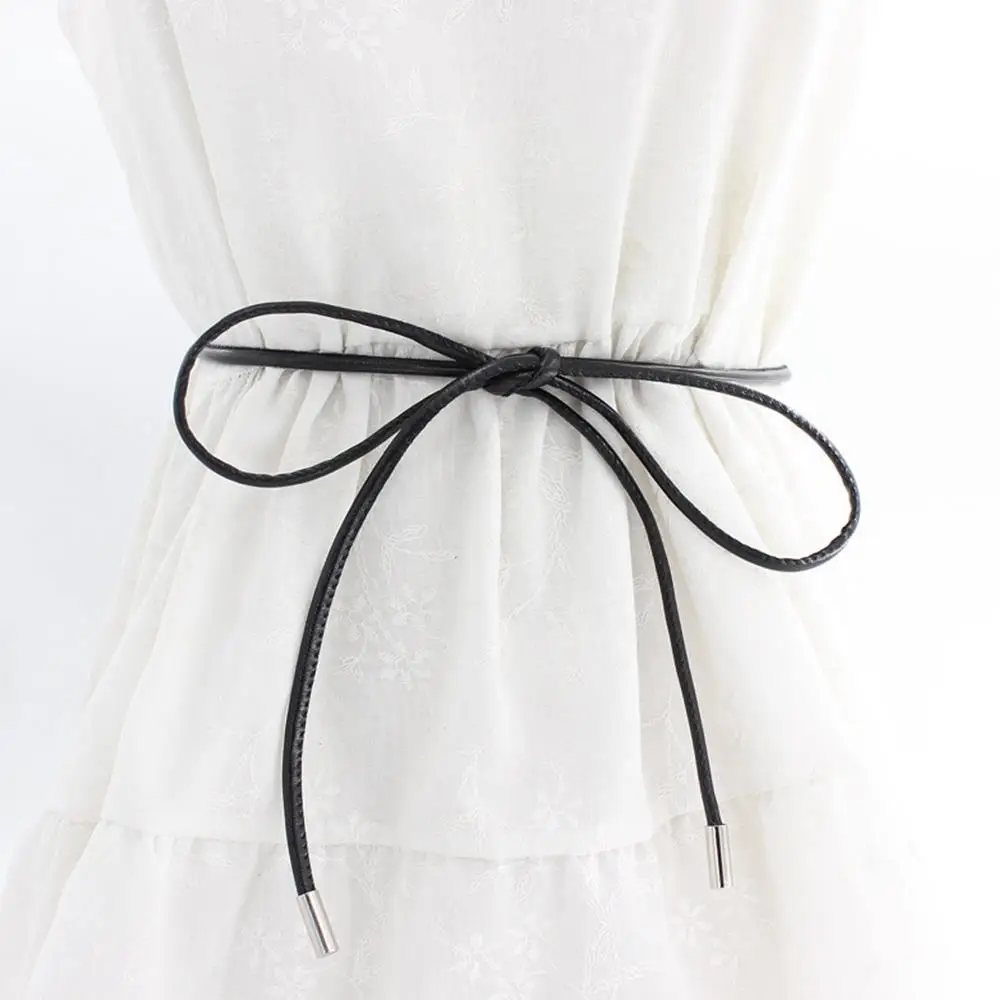 Vintage Belt New Round Leather Rope Dress Coat Embellished String Belt For Women Solid Fashion Long Waist Chain PU Leather Belt