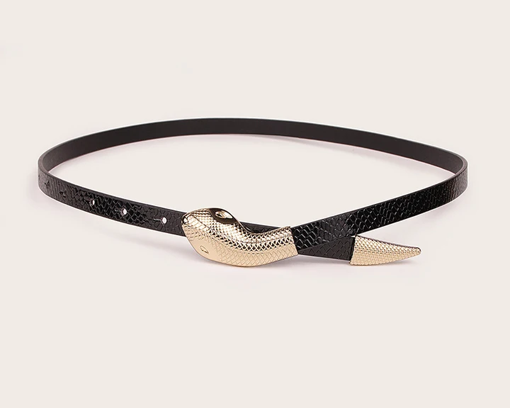 Maikun Snake Buckle Belt For Women Black Mirror Patent Leather Snake Pattern Belt Fashion Exquisite Women's Faux Leather Belt