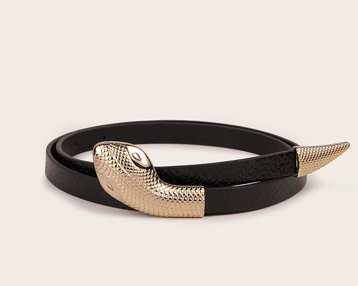 Maikun Snake Buckle Belt For Women Black Mirror Patent Leather Snake Pattern Belt Fashion Exquisite Women's Faux Leather Belt