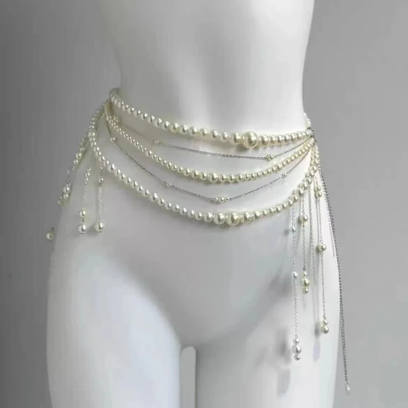 Fashionable Multi-layer Flower Tassel Waist Chain Retro Pearl Waist Chain For Women Girls Body Chain Clothing Accessories Gifts