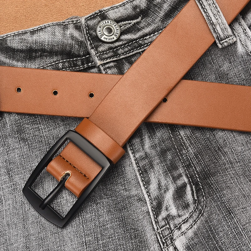 New High-end Men's PU Belt Fashionable Oval Alloy Buckle Exquisite Fit Style Durable and Versatile Jeans Casual Pants Belt