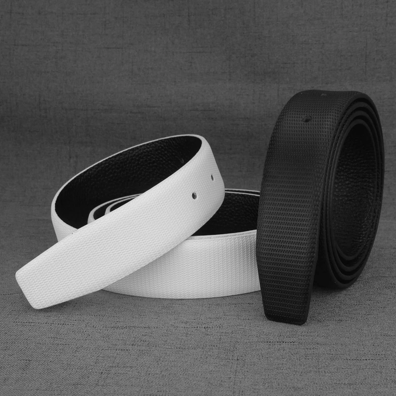 High Quality White and Black Holes Genuine Leather Only Belts 3.3cm Wide Jeans Pin or Slide Cintos Masculinos P03