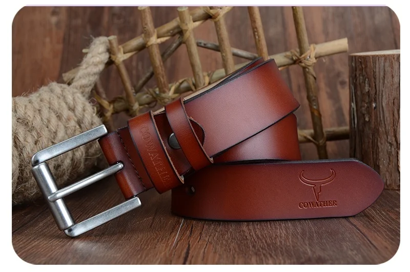 COWATHER cow genuine leather mens belt for men high quality luxury three colors 100-130cm belt for men