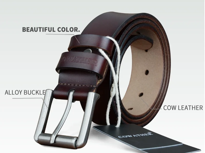 COWATHER cow genuine leather mens belt for men high quality luxury three colors 100-130cm belt for men