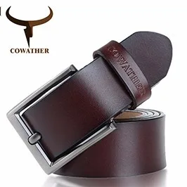 COWATHER cow genuine leather mens belt for men high quality luxury three colors 100-130cm belt for men