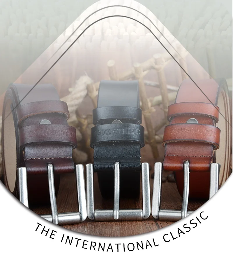 COWATHER cow genuine leather mens belt for men high quality luxury three colors 100-130cm belt for men