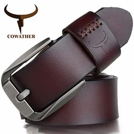 COWATHER cow genuine leather mens belt for men high quality luxury three colors 100-130cm belt for men
