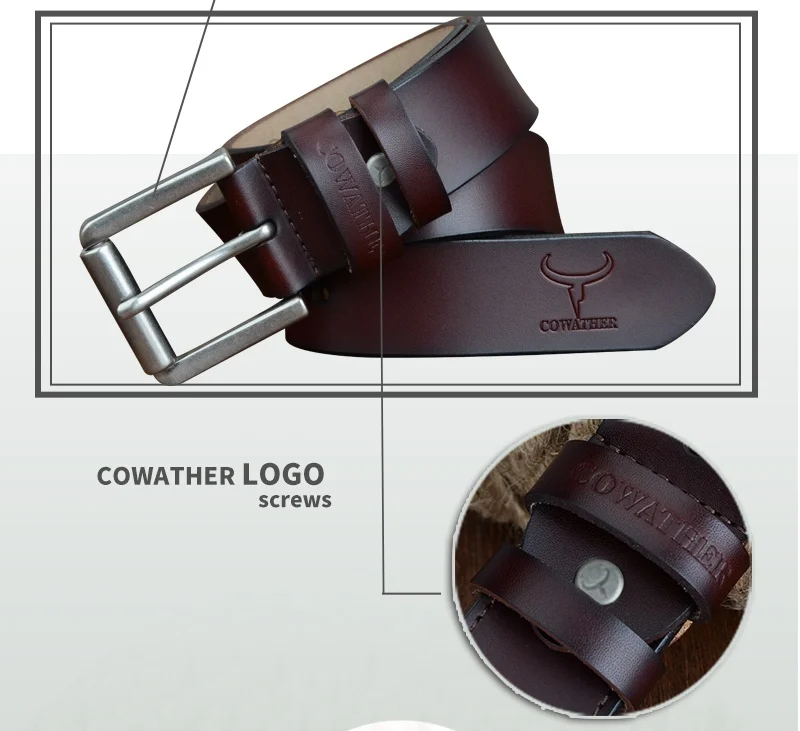 COWATHER cow genuine leather mens belt for men high quality luxury three colors 100-130cm belt for men