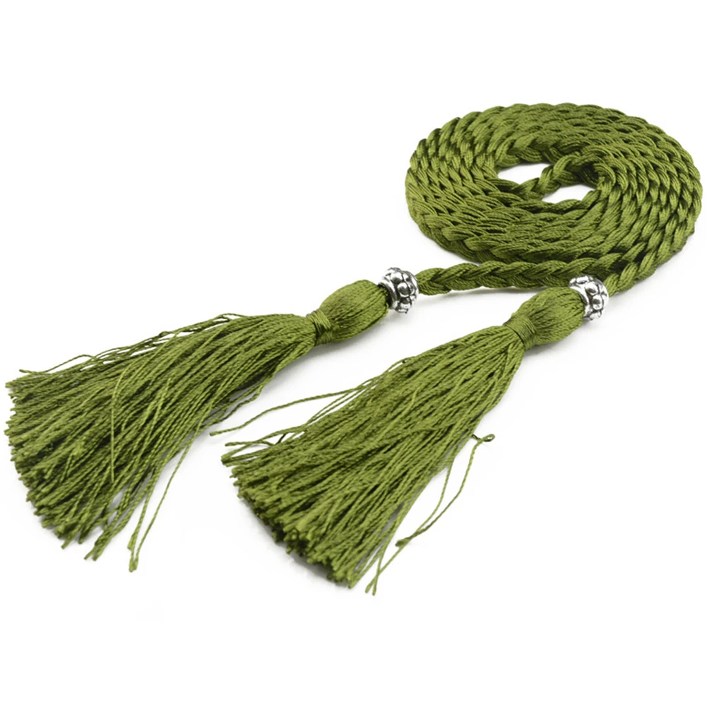 Women Braided Waist Belt Chinese Style Tassel Thin Belt Colorful Female Knot Decorated Waistband Waist Rope Hair Accessories Hot