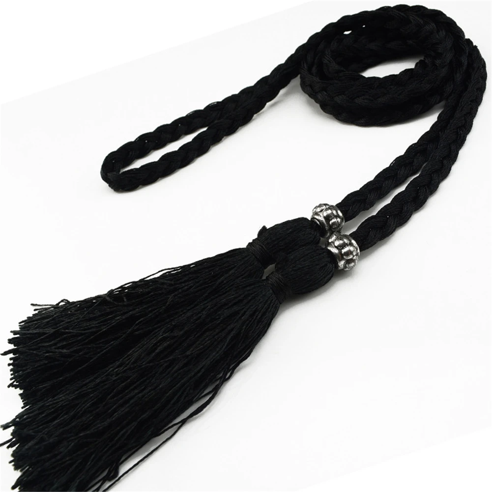 Women Braided Waist Belt Chinese Style Tassel Thin Belt Colorful Female Knot Decorated Waistband Waist Rope Hair Accessories Hot
