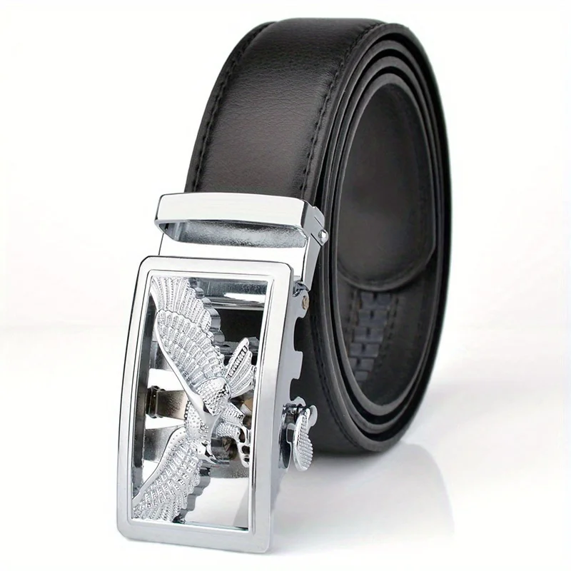 Men's Belt Leather Automatic Buckle Business Casual High-quality Golden Silver Eagle Pattern Leather Belt with Automatic Buckle
