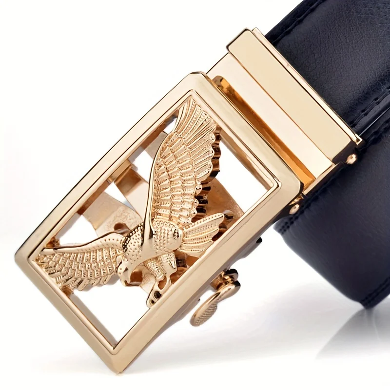 Men's Belt Leather Automatic Buckle Business Casual High-quality Golden Silver Eagle Pattern Leather Belt with Automatic Buckle