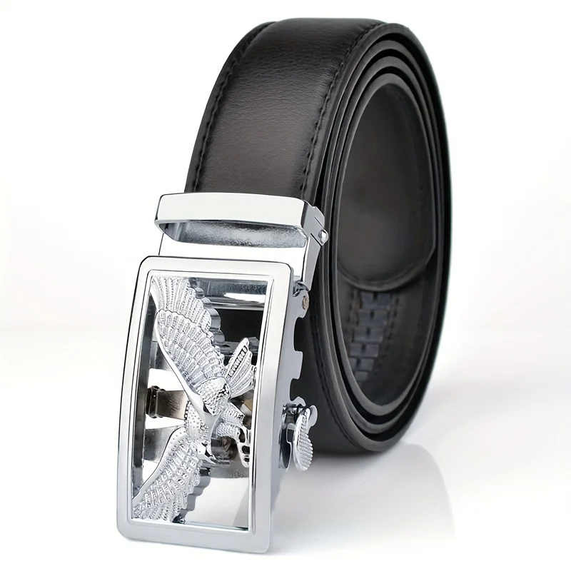 Men's Belt Leather Automatic Buckle Business Casual High-quality Golden Silver Eagle Pattern Leather Belt with Automatic Buckle