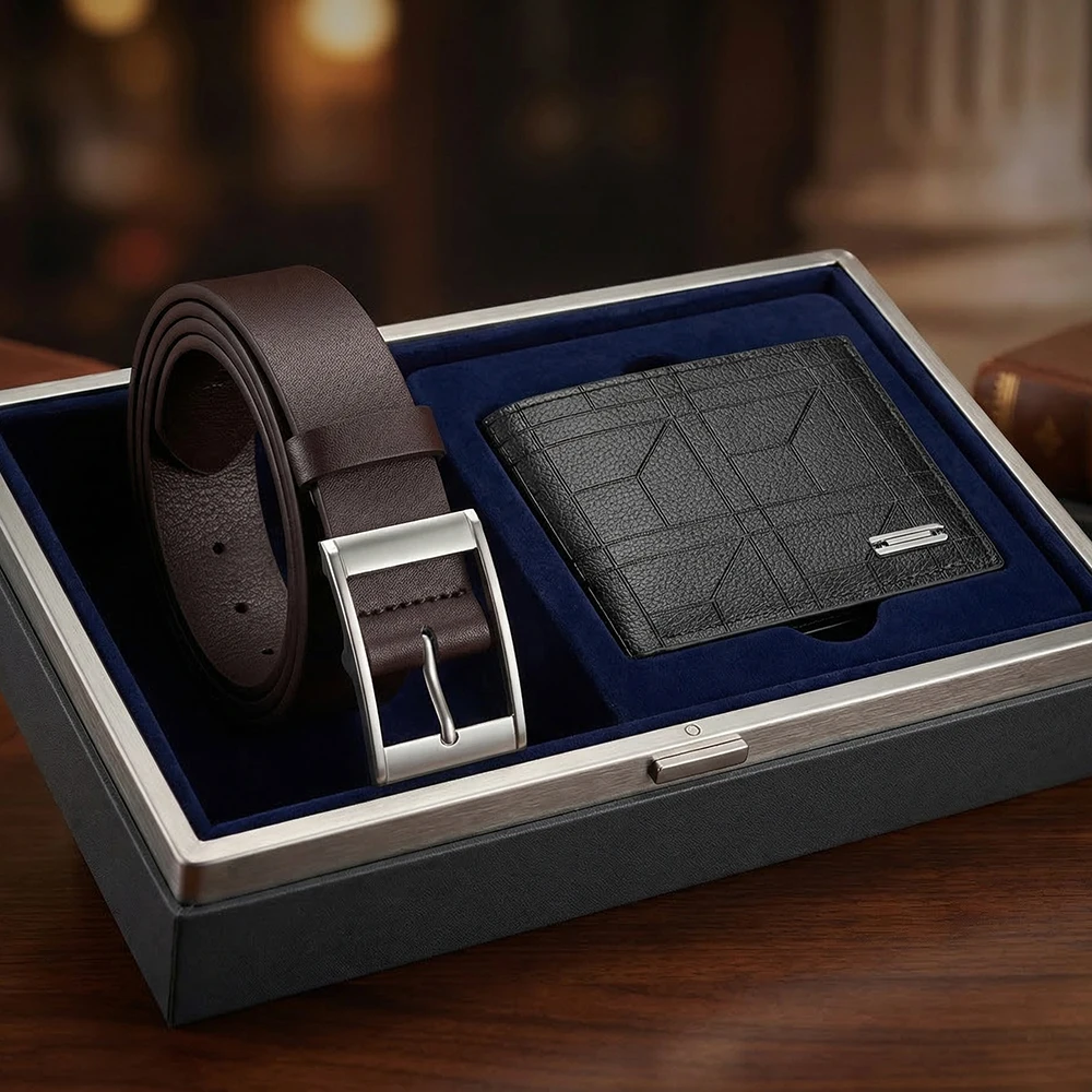 2PCS Personalized Men's Wallet Belt Set Fashion Men's Outdoor Leisure Belt Simple Men's Pin Buckle Belt Wholesale Direct Sales