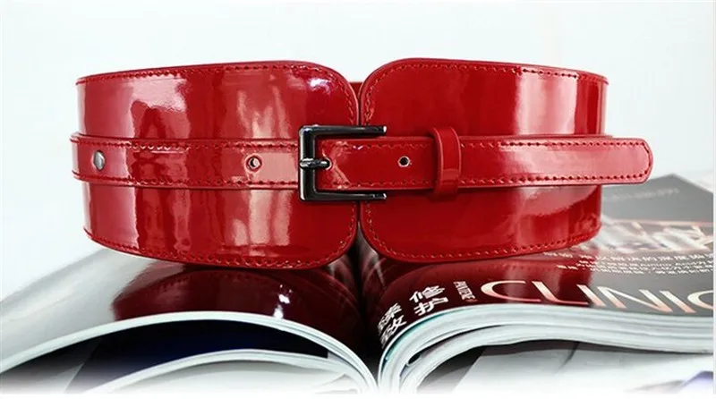 Women Luxury Patent Leather Wide Stretch Belt Fashion Design Black Red Belt Suitable for Casual&Office&Party