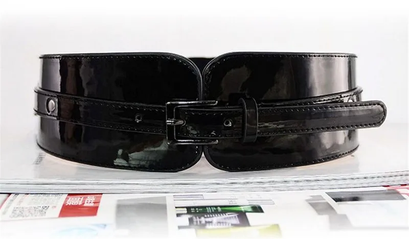 Women Luxury Patent Leather Wide Stretch Belt Fashion Design Black Red Belt Suitable for Casual&Office&Party