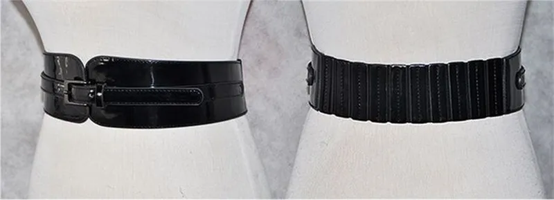 Women Luxury Patent Leather Wide Stretch Belt Fashion Design Black Red Belt Suitable for Casual&Office&Party