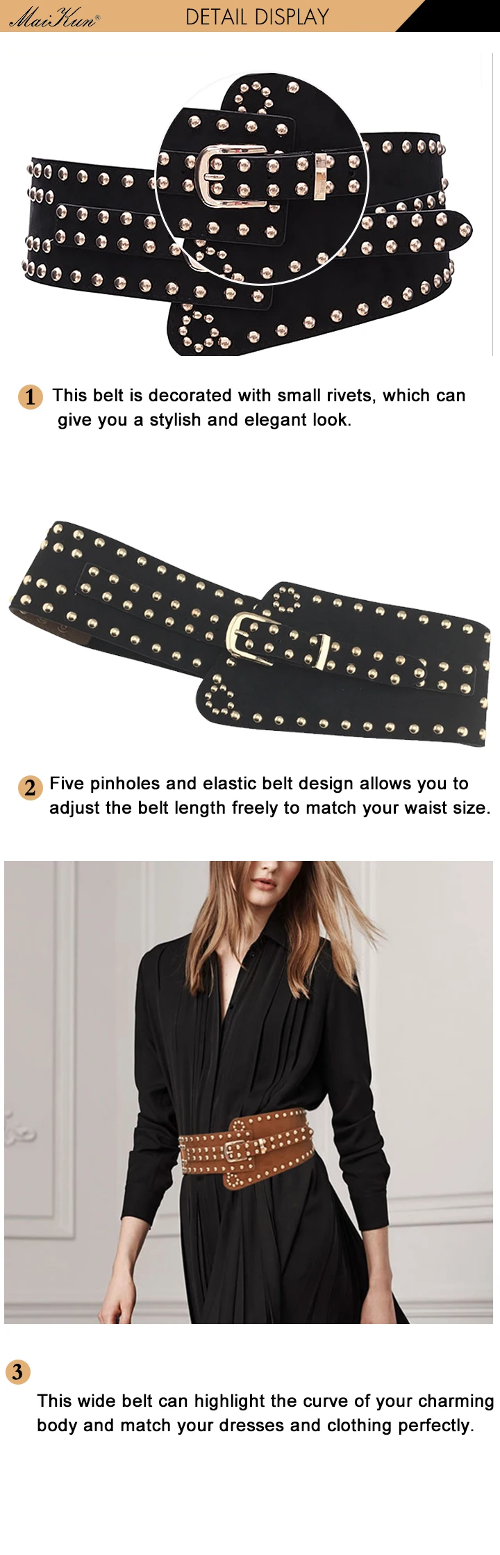 Maikun Belts for Women Punk Style Female Belt Cummerbund Wide Irregular Pin Buckle Women Belt