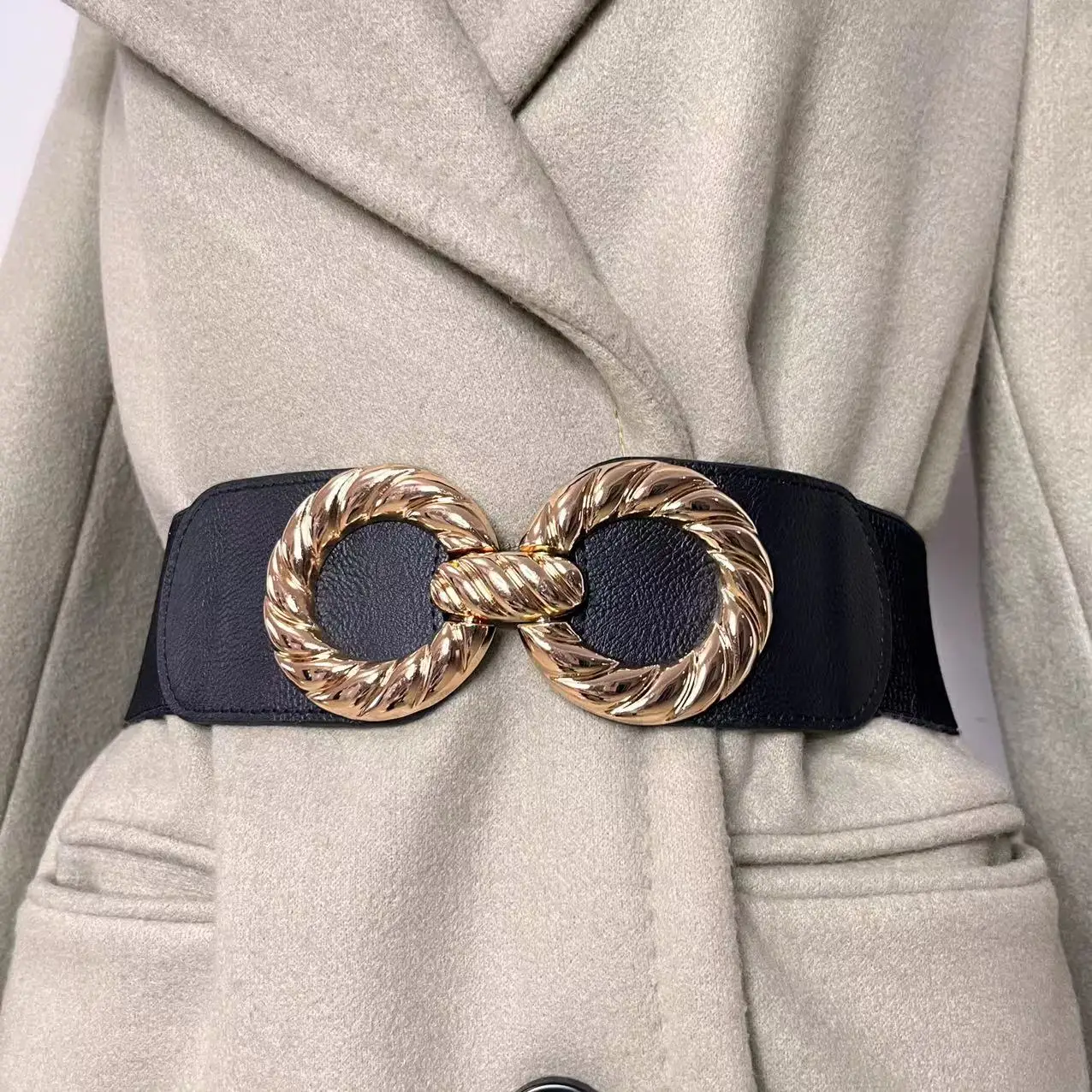 Women Wide Elastic Waist Belt Ladies Retro Fashion Cinch Stretchy Stylish PU Leather Dress Waistband