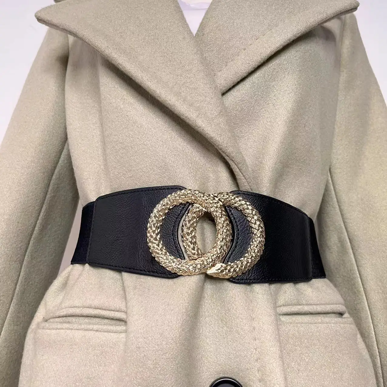 Women Wide Elastic Waist Belt Ladies Retro Fashion Cinch Stretchy Stylish PU Leather Dress Waistband