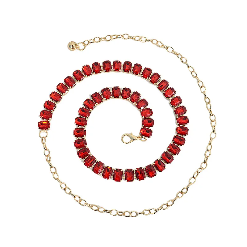 Glamorous Women's Waist Belt Shiny Decorative GImitation Emstones Solid Color Crystal Embedded Metal Chain Waist Jewelry