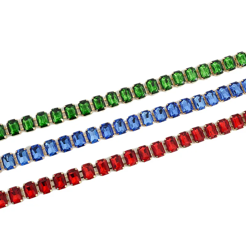 Glamorous Women's Waist Belt Shiny Decorative GImitation Emstones Solid Color Crystal Embedded Metal Chain Waist Jewelry