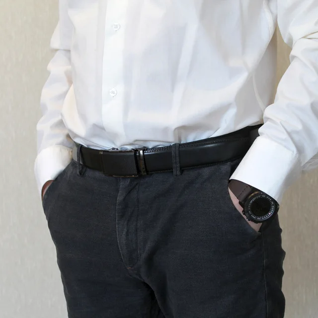 Men’s Genuine Leather Ratchet Dress Belt with Automatic Sliding Buckle Plus Size