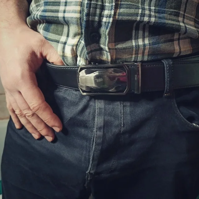 Men’s Genuine Leather Ratchet Dress Belt with Automatic Sliding Buckle Plus Size