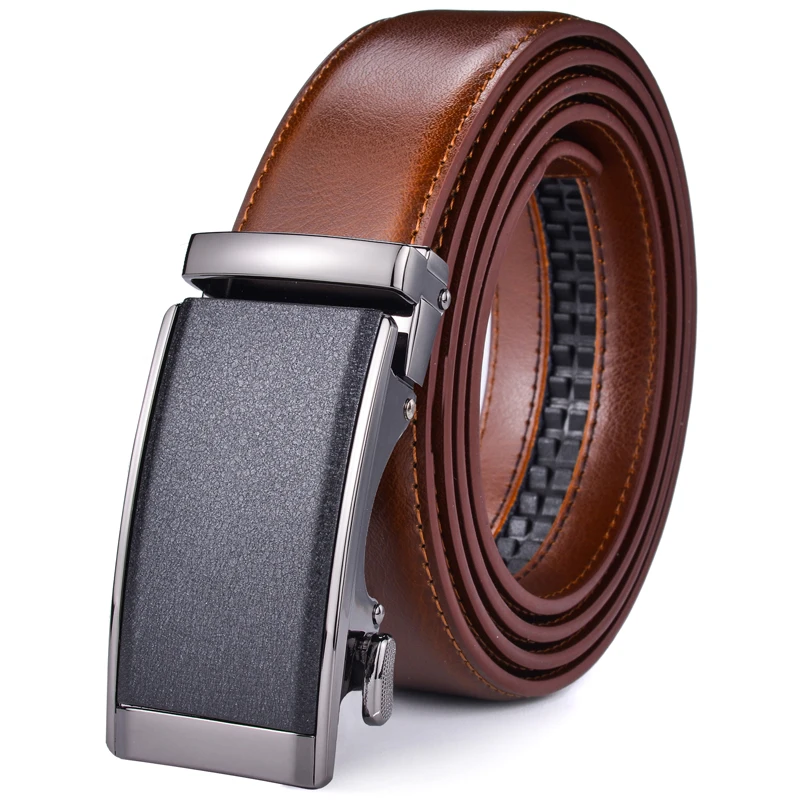 Men’s Genuine Leather Ratchet Dress Belt with Automatic Sliding Buckle Plus Size