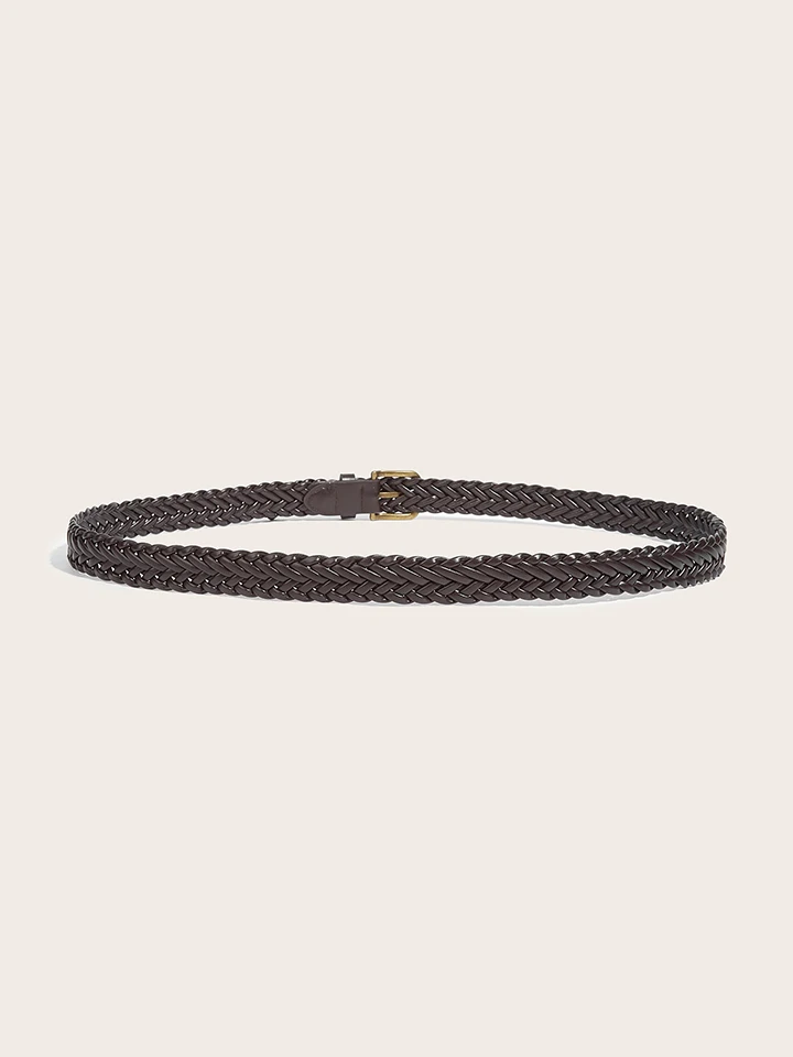 Maikun Women's Braided Belt Gold Alloy Pin Buckle Vintage Personalised Belt High Quality PU Leather Belt