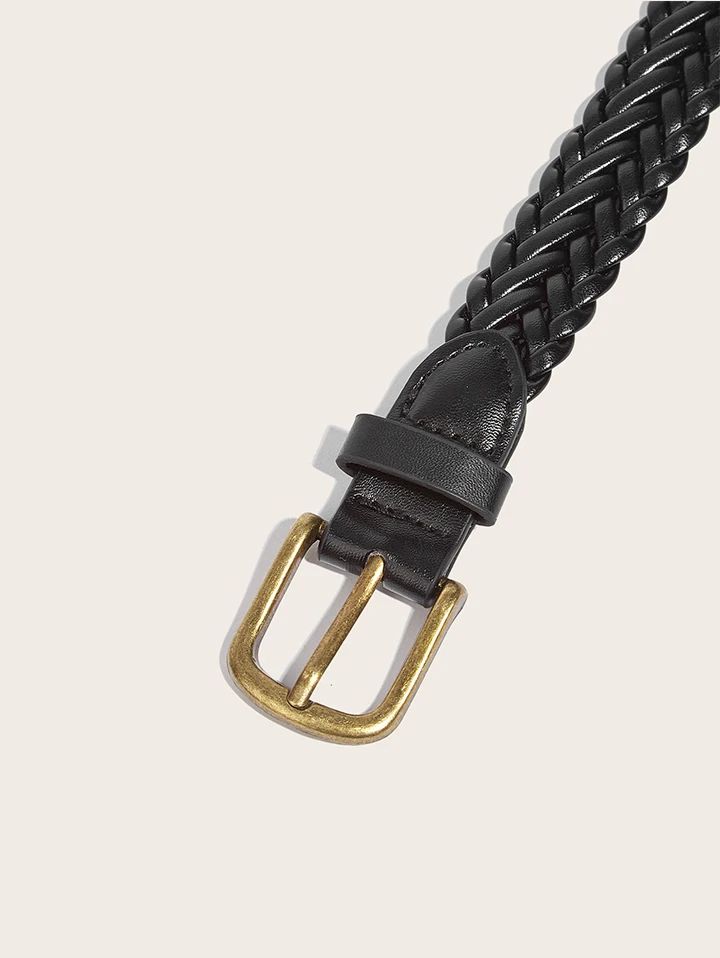 Maikun Women's Braided Belt Gold Alloy Pin Buckle Vintage Personalised Belt High Quality PU Leather Belt