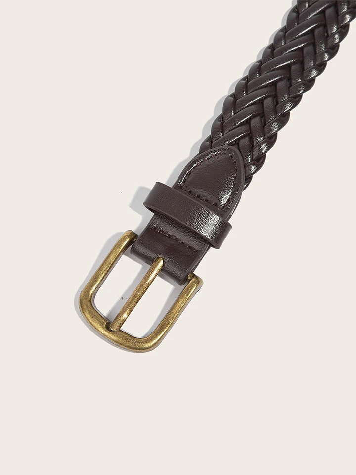 Maikun Women's Braided Belt Gold Alloy Pin Buckle Vintage Personalised Belt High Quality PU Leather Belt