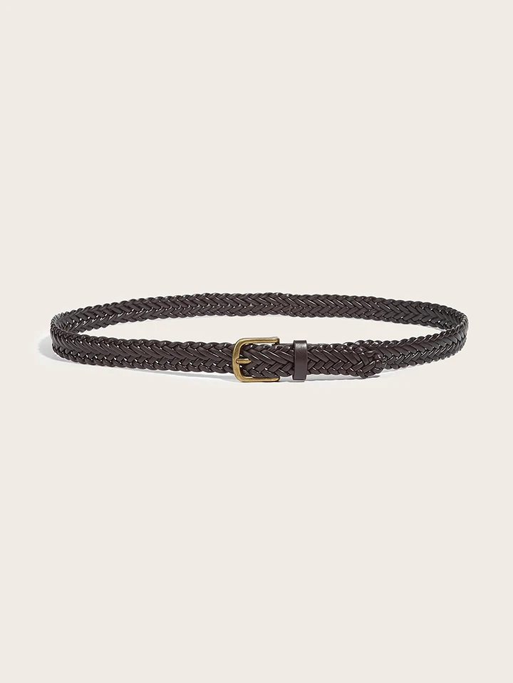 Maikun Women's Braided Belt Gold Alloy Pin Buckle Vintage Personalised Belt High Quality PU Leather Belt
