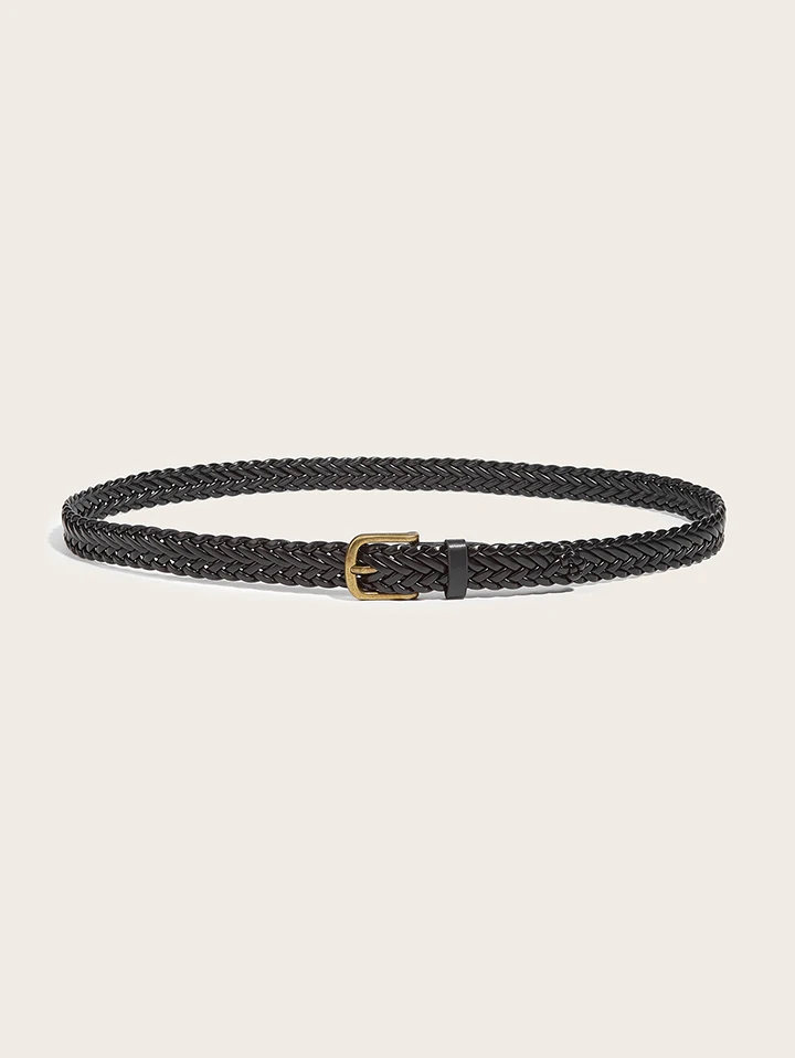 Maikun Women's Braided Belt Gold Alloy Pin Buckle Vintage Personalised Belt High Quality PU Leather Belt